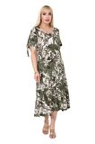 Melsay Butik Yeşil Batık Desen Bağlamalı Kısa Kollu Kadın Midi Elbise