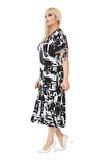 Melsay Butik Fırça Desen Bağlamalı Kısa Kollu Kadın Midi Elbise
