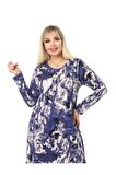Melsay Butik Mavi Batik Desen Kollu Kadın Uzun Tesettür Elbise