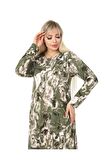 Melsay Butik Yeşil Batik Desen Kollu Kadın Uzun Tesettür Elbise