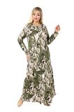 Melsay Butik Yeşil Batik Desen Kollu Kadın Uzun Tesettür Elbise