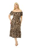 Melsay Butik Leopar Desen Askılı Madonna Yaka Midi Elbise