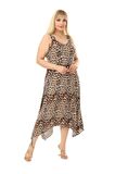Melsay Butik Küçük Leopar Desen Askılı V Yaka Uzun Elbise