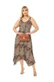 Melsay Butik Küçük Leopar Desen Askılı V Yaka Uzun Elbise