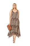 Melsay Butik Küçük Leopar Desen Askılı V Yaka Uzun Elbise