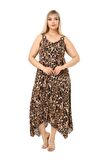 Melsay Butik Büyük Leopar Desen Askılı V Yaka Uzun Elbise