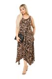 Melsay Butik Büyük Leopar Desen Askılı V Yaka Uzun Elbise