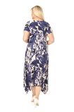 Melsay Butik Mavi Batik Desen Asimetrik Kısa Kollu Uzun Elbise