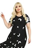 Melsay Butik Kelebek Desen Asimetrik Kısa Kollu Uzun Elbise