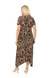 Melsay Butik Büyük Leopar Desen Asimetrik Kısa Kollu Uzun Elbise