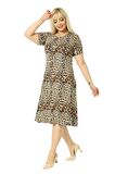Melsay Butik Küçük Leopar Desenli Kısa Kollu Büyük Beden Midi Elbise
