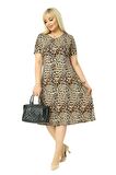 Melsay Butik Küçük Leopar Desenli Kısa Kollu Büyük Beden Midi Elbise