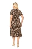 Melsay Butik Büyük Leopar Desenli Kısa Kollu Büyük Beden Midi Elbise