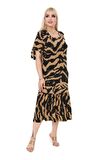 Melsay Butik Vizon Zebra Desen Bağlamalı Kısa Kollu Kadın Midi Elbise