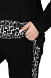 Melsay Butik Siyah Kare Şeritli Büyük Beden Kadın Eşofman Takımı