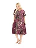 Melsay Butik Bordo Etnik Desen Fırfırlı Kısa Kollu Kadın Midi Elbise