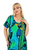 Melsay Butik Yeşil Balık Kuplu Cepli Kısa Kollu Kadın Midi Elbise