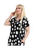 Melsay Butik Büyük Puanlı Kuplu Cepli Kısa Kollu Kadın Midi Elbise