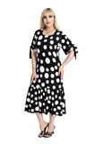 Melsay Butik Büyük Puanlı Kolları Bağlamalı Kısa Kollu Kadın Midi Elbise