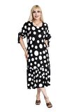 Melsay Butik Büyük Puanlı Kolları Bağlamalı Kısa Kollu Kadın Midi Elbise