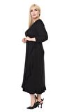 Melsay Butik Siyah Kruvaze Yaka Anvelop Etek Midi Elbise