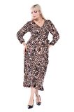Melsay Butik Kruvaze Yaka Leopar Desen Anvelop Midi Elbise