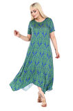 Melsay Butik Yeşil Dantel Desen Asimetrik Kısa Kollu Elbise