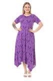 Melsay Butik Mor Dantel Desen Asimetrik Kısa Kollu Elbise