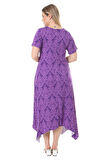 Melsay Butik Mor Dantel Desen Asimetrik Kısa Kollu Elbise
