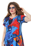 Melsay Butik Sax Balık Desen Asimetrik Kısa Kollu Elbise