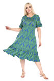 Melsay Butik Fırfırlı Kısa Kollu Yeşil Dantel Desenli Kadın Midi Elbise