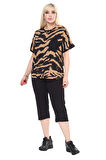 Melsay Butik Siyah Zebra Desen Çapraz Cep Detaylı Kapri Takım
