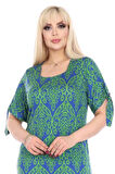 Melsay Butik Yeşil Dantel Desen Kolları Bağlamalı Kısa Kollu Kadın Midi Elbise