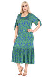 Melsay Butik Yeşil Dantel Desen Kolları Bağlamalı Kısa Kollu Kadın Midi Elbise