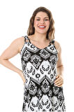 Melsay Butik Siyah Beyaz Baklava Desen Askılı V Yaka Elbise