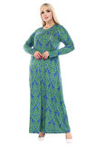 Melsay Butik Yeşil Dantel Desen Uzun Kollu Kadın Tesettür Elbise