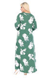 Melsay Butik Yeşil Beyaz Yaprak Desen Uzun Kollu Kadın Tesettür Elbise