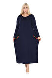 Melsay Butik Püsküllü Cepli Kadın Uzun Kollu Lacivert Tesettür Elbise