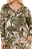 Melsay Butik Yeşil Batik Uzun Kollu Cepli Uzun Elbise