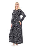 Melsay Butik Yumoş Kumaş Siyah Çiçek Desen Uzun Kollu Kadın Tesettür Elbise