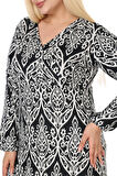 Melsay Butik Kışlık Yumoş Kumaş Beyaz Dantel Desen Uzun Kollu Kadın Tesettür Elbise