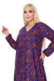 Melsay Butik Kışlık Robalı Yumoş Uzun Kollu Mor Çiçek Desenli Elbise