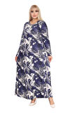 Melsay Butik Yumoş Kumaş Mavi Batik Desen Uzun Kollu Kadın Tesettür Elbise