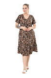 Melsay Butik Göğüsten Robalı V Yaka Kısa Kollu Leopar Desen Cepli Elbise