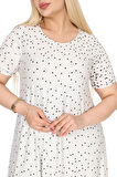 Melsay Butik Beyaz Puanlı Eteği Leopar Desen Asimetrik Kısa Kollu Elbise