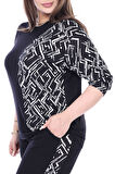 Melsay Butik Siyah Truvakar Kol Yarım Zigzag Garnili Viskon Büyük Beden Takım