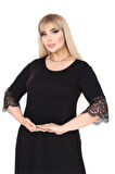 Melsay Butik Siyah Flare Kol Eteği Dantel Detaylı Abiye Elbise