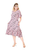 Melsay Butik Kadın Büyük Beden İnci Pembesi Çiçek Desen Cepli Elbise