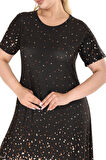 Melsay Butik Siyah Puanlı Leopar Desen A Kesim Midi Elbise