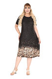 Melsay Butik Siyah Puanlı Leopar Desen A Kesim Midi Elbise